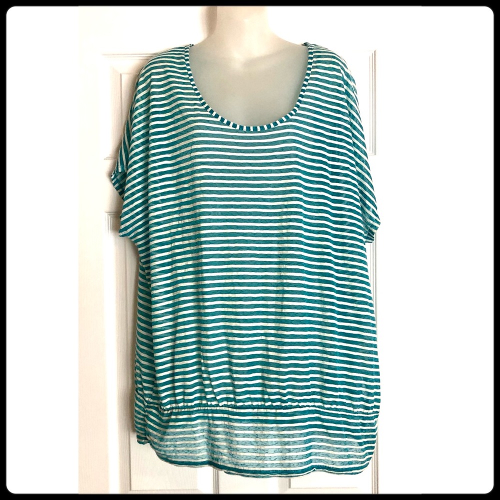 Lane Bryant Striped Lightweight Tee Shirt with Keyhole Cutout